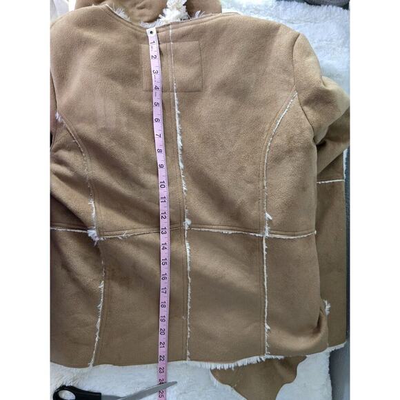 B Hip Waterfall‎ Boho Hippie Faux Suede Sherpa Ruffle Front Jacket Beige SZ L - Picture 11 of 11